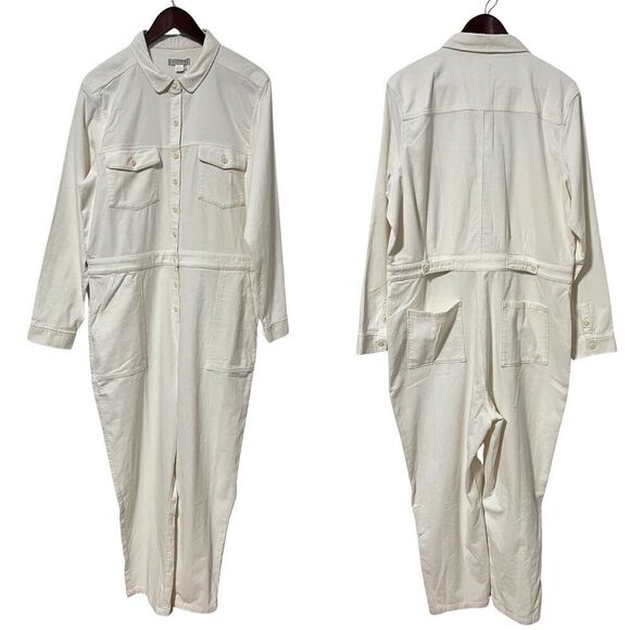 Outerknown Women’s Ivory Soft‎ Corduroy Utility Jumpsuit Size XL Long Sleeve